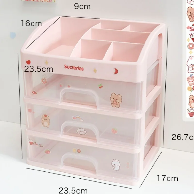 Ins Transparent Drawer Storage Box Pink Cosmetic Finishing Makeup Box Dormitory Kawaii Shelf Cute Girl Heart Desktop Organizer