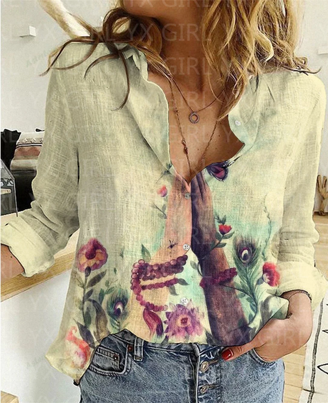 Women's Yoga Printed Casual Shirt 3D Printed Button-down Shirt Casual Unique Streewear