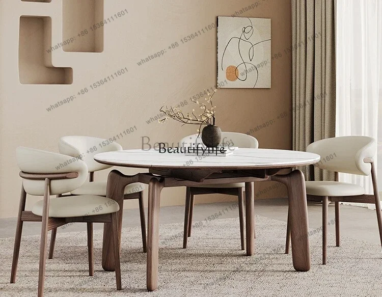 Factory Direct  Beilan rock slab dining table variable round table household multi-functional solid wood foldable