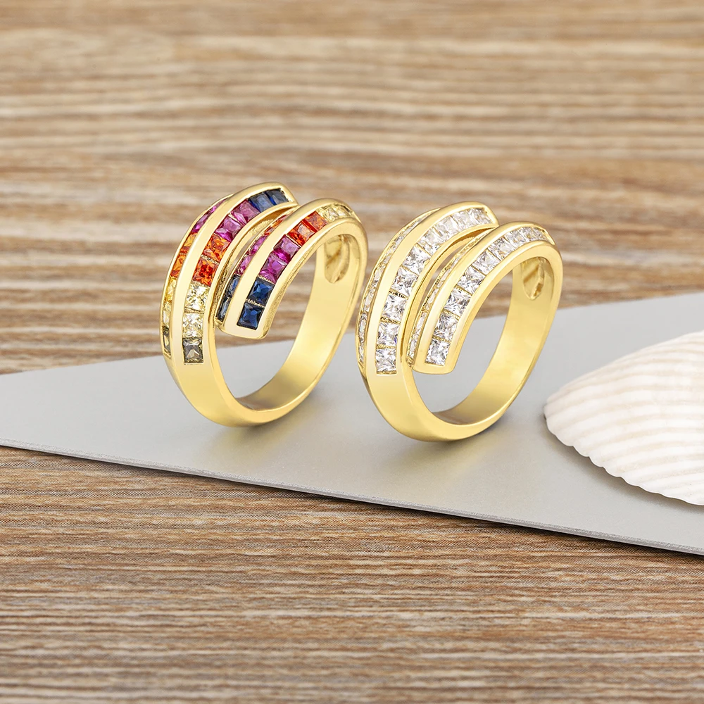 Nidin Light Luxury Fashion 5 Colors Multi Layers Opening Gold Plated Band Finger Ring Regulowana biżuteria damska Prezent Regalos