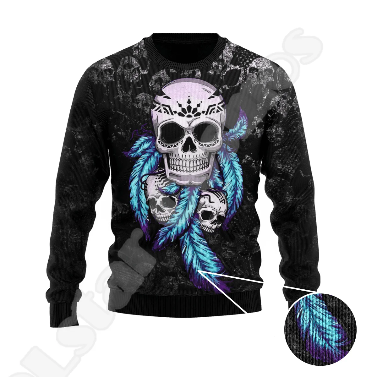 Halloween Xmas Skull Grim Reaper Ghost Zombie Flame Tattoo 3DPrint Funny Christmas Ugly Sweater Harajuku Casual Long Sleeves X2