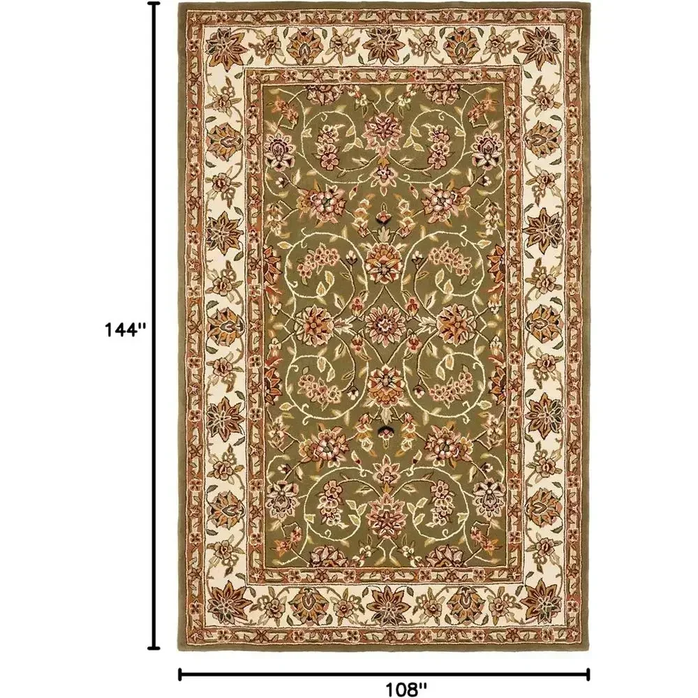 Handwoven Oriental Wool Rug, 9x12 ft, Sage & Ivory, Suitable for Living Rooms and Bedrooms, High Traffic Areas