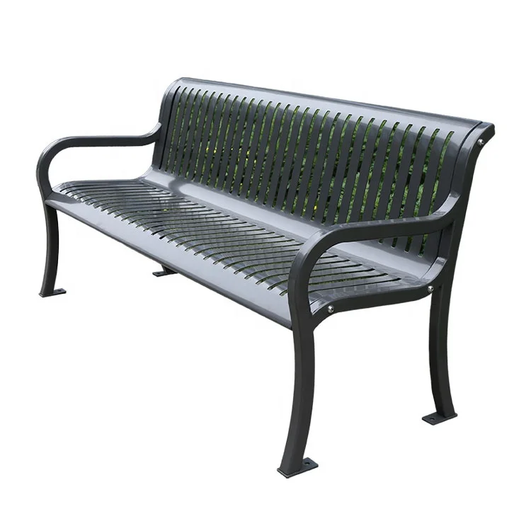 Commercial outdoor metal slats public park bench steel outside bench long bench chair for garden