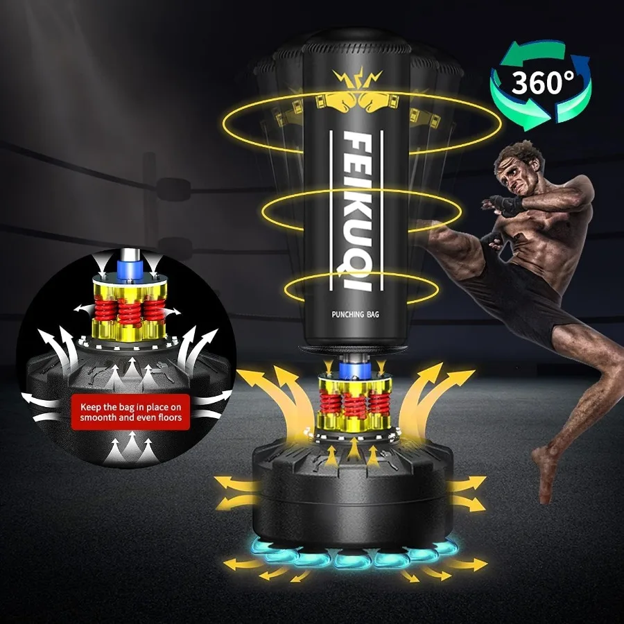 كيس ملاكمة عالي التحمل للبالغين يصل إلى 205 رطل، مثالي لتصميم ممتص الصدمات في المكتب المنزلي وصالة الألعاب الرياضية مع قاعدة كوب الشفط