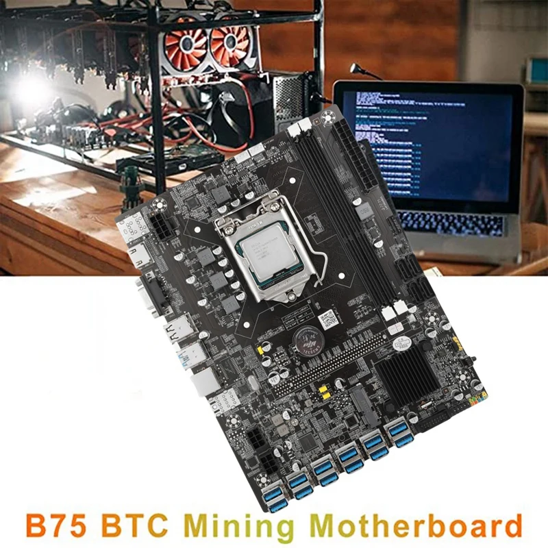 

B75 USB-BTC Mining Motherboard CPU+4G DDR3 Memory+120G SSD+Cooling Fan+Thermal Pad+Switch Cable LGA1155 DDR3 MSATA ETH