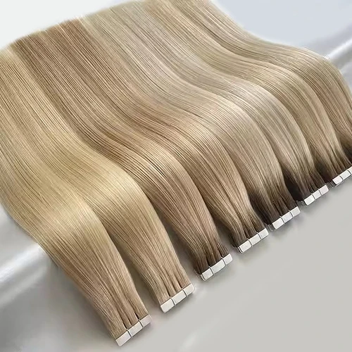 Cinta al por mayor europea de doble estiramiento en extensiones Cinta Remy alineada con cutícula invisible en extensiones de cabello 100% cabello humano