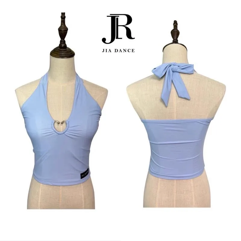 

customized Latin collar camisole top women's halter top backless practice outfit with chest cushion black blue rumba cha