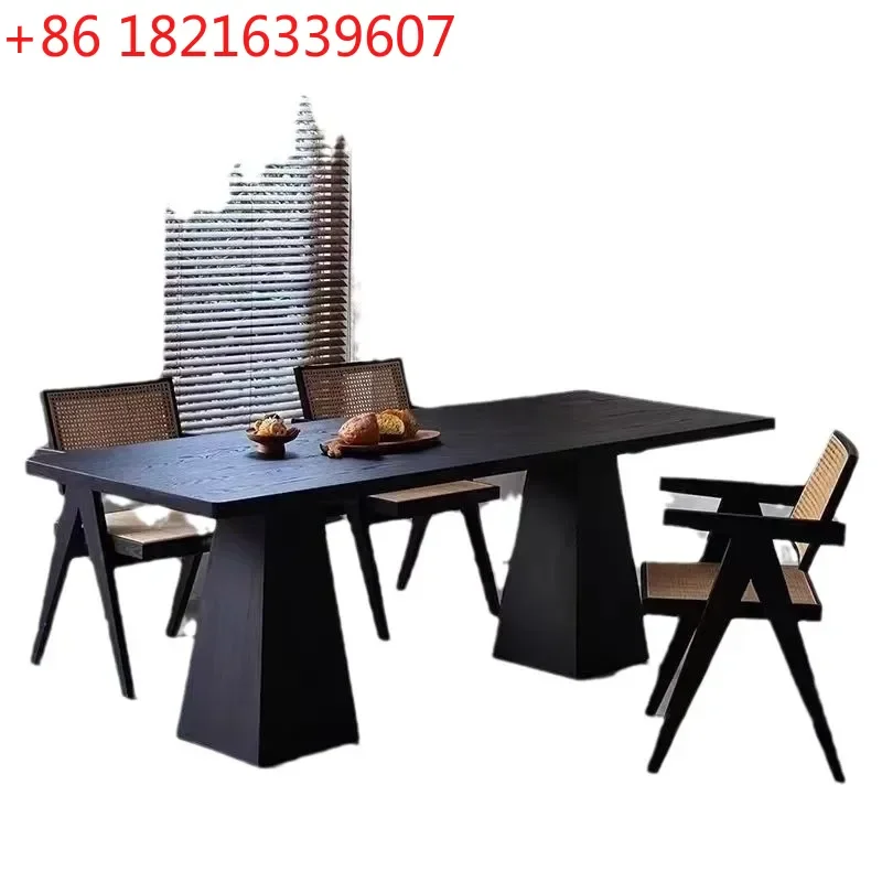 YAOBlack Premium Solid Wood Dining Table Modern Minimalist Large Rectangular Log Board for Home Kitchen Study Desk Furniture