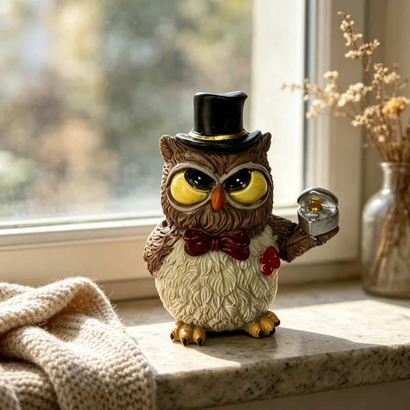 1pcCute Owl Resin Ornament, Wedding Proposal Style, Indoor Desktop Decorative Sculpture