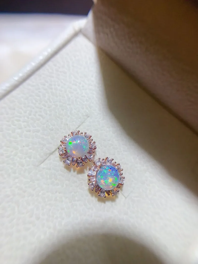 

Genuine Australian Opal Earring 6mmmm Natural Opal 925 Silver earring Pendant 18K Gold Plated Jewelry