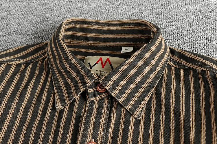 2026 Neue Amerikanische Retro Gestreifte Hemden für Herren Langarm Gewebte Baumwolle Gewaschene Arbeitsjacke Streetwear Lässige Oberteile – Detail 7