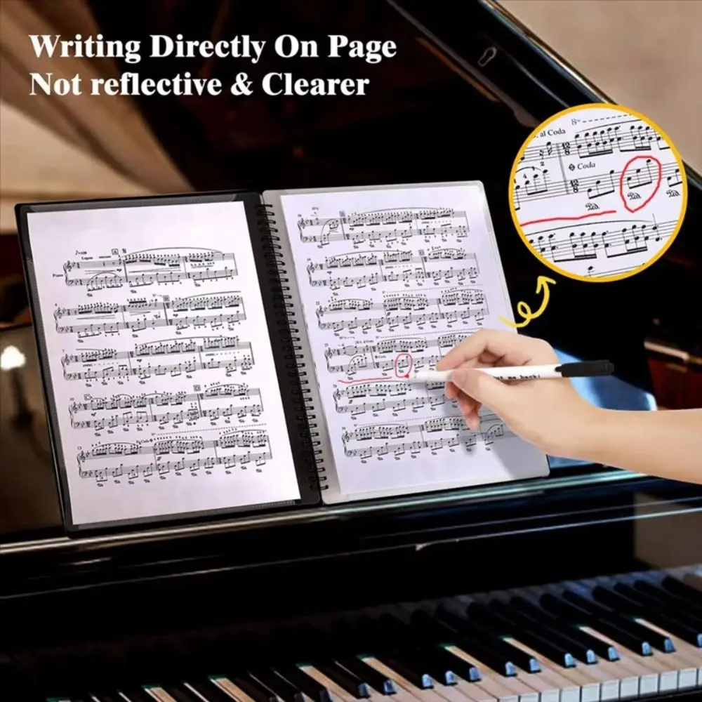 A4 Size 40 Pages Music Binder Waterproof Detachable Spiral-Bound Folder Spiral-Bound Writable Sheet Music Folder Women Men