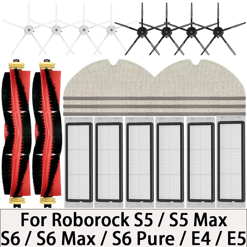 For Roborock S5, S5 Max, S6 MaxV, S6 Pure, E4, E5, S51, S52, S55 Cleaner Main Side Brush Hepa Filter Mop Cloth Replacement Parts