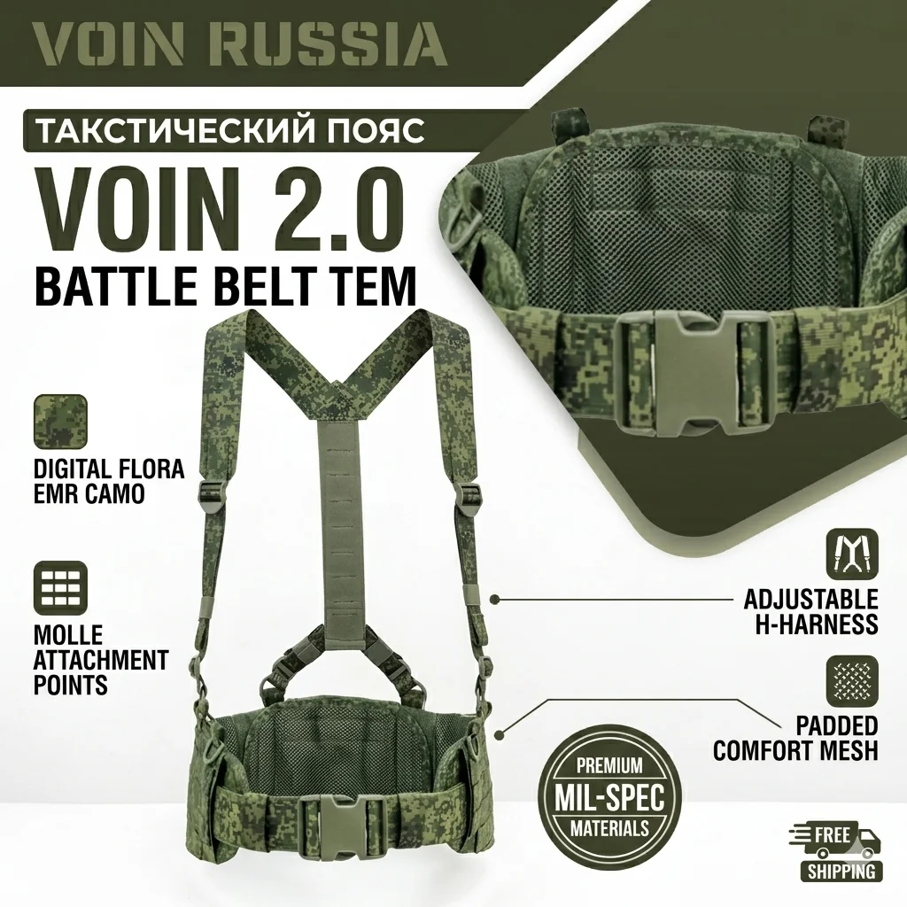 

Russian Army Tactical Belt VOIN Style EMR Camo Molle Padded Waist Belt with Suspenders Military Airsoft Combat Protective Gear