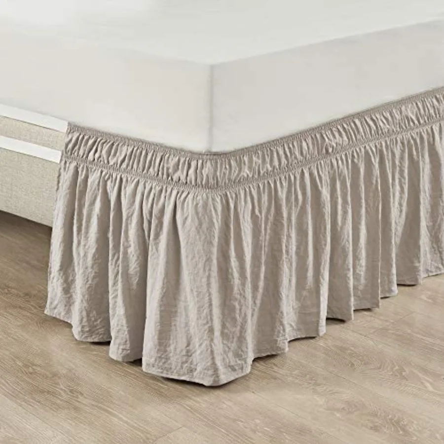 

Ruched Ruffle Elastic Easy Wrap Around Bed Skirt for Single Queen King Cal King Neutral Tan Bed Skirt Dust Ruffle for Bedroom D