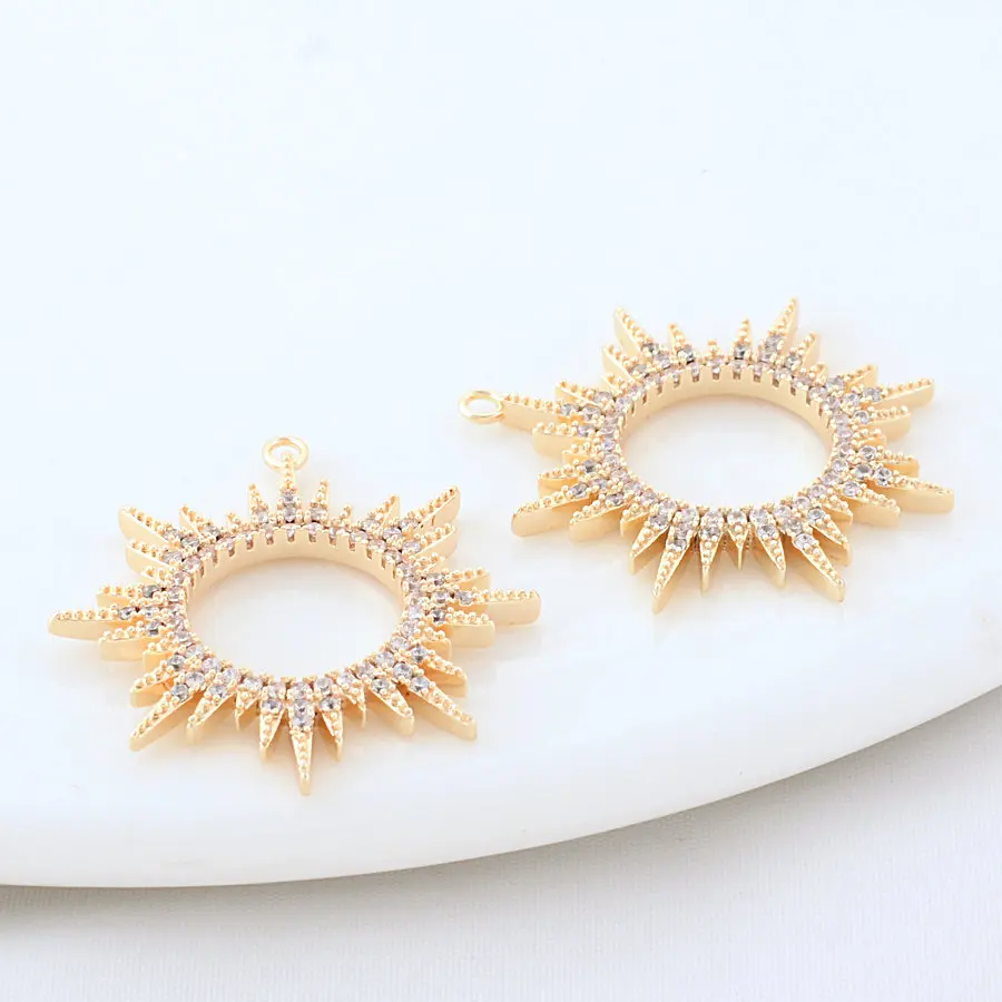 25*27MM 14K Gold Color Brass Sun Charms Pendants Necklace Earrings Jewelry Making Supplies Accessories