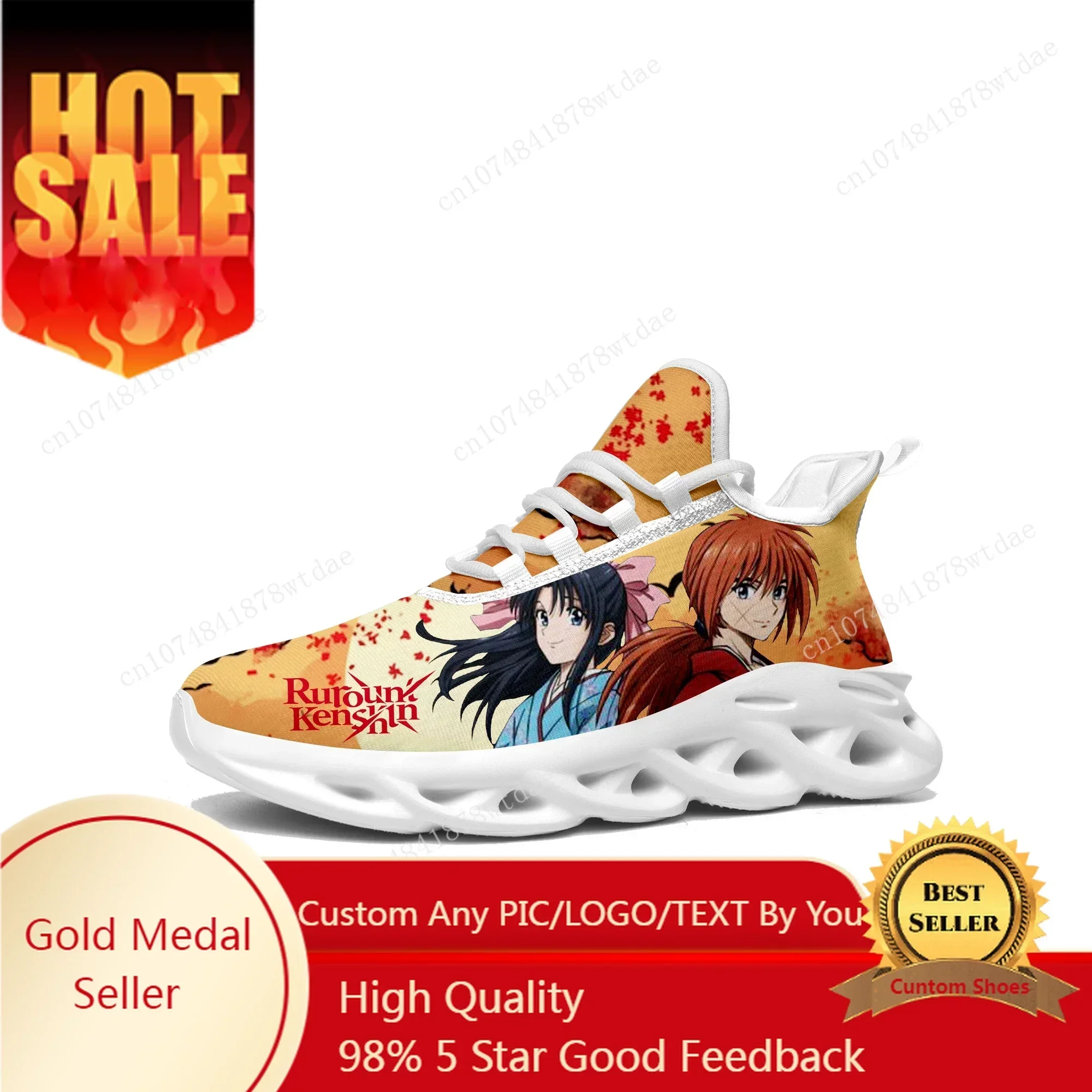 

Rurouni Kenshin Himura Flats Sneakers Mens Womens Teenager Sports Running Shoe High Quality Cartoon Custom Lace Up Mesh Footwear