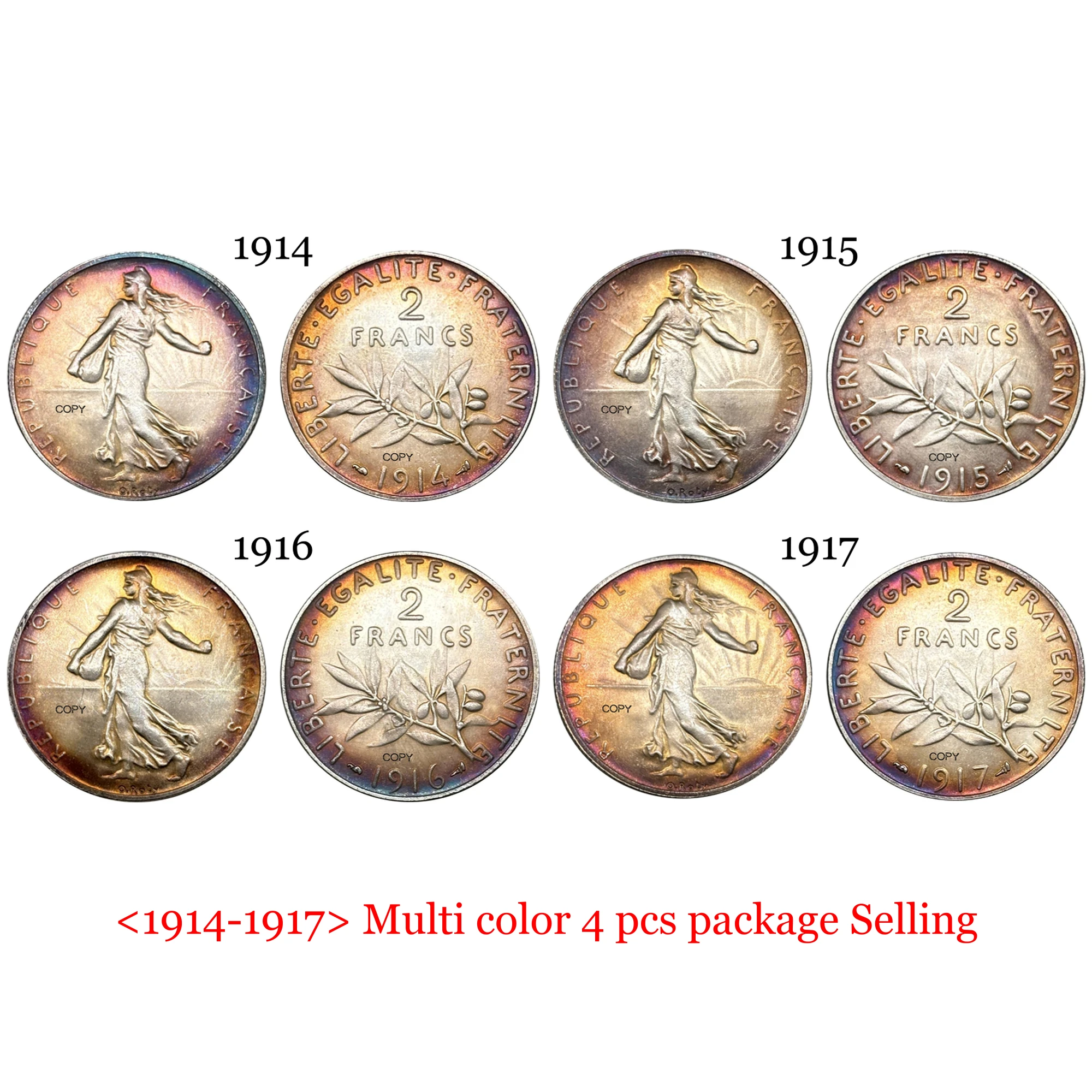 França 2 francos 1914 -1917 4 peças vendendo liberte banhado a prata cópia moeda comemorativa moedas colecionáveis