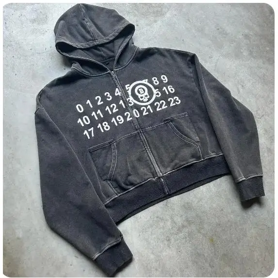 سويت شيرت بغطاء للرأس وسحاب Haome صغير مطبوع عليه حروف Clo سترة مفتوحة طويلة Sve فضفاضة تناسب ألياف البوليستر الحلوة