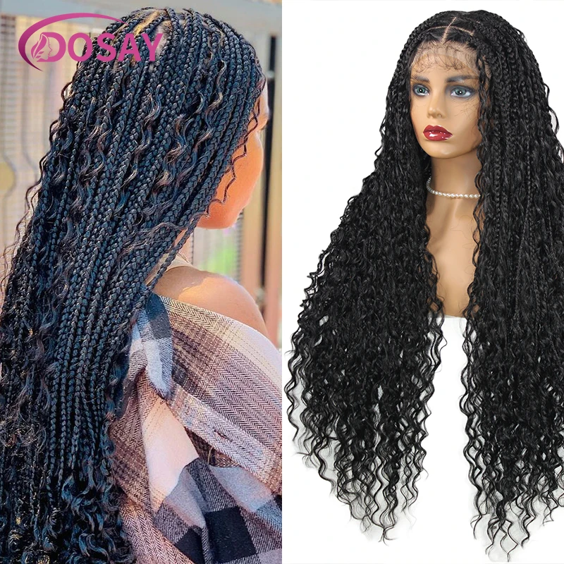 Dosay 32" Synthetic Hair Lace Front Wig Curly Wigs Femme Blonde Brown Black Knotless Box Braided Wigs Bohemian Curly Hair Wigs