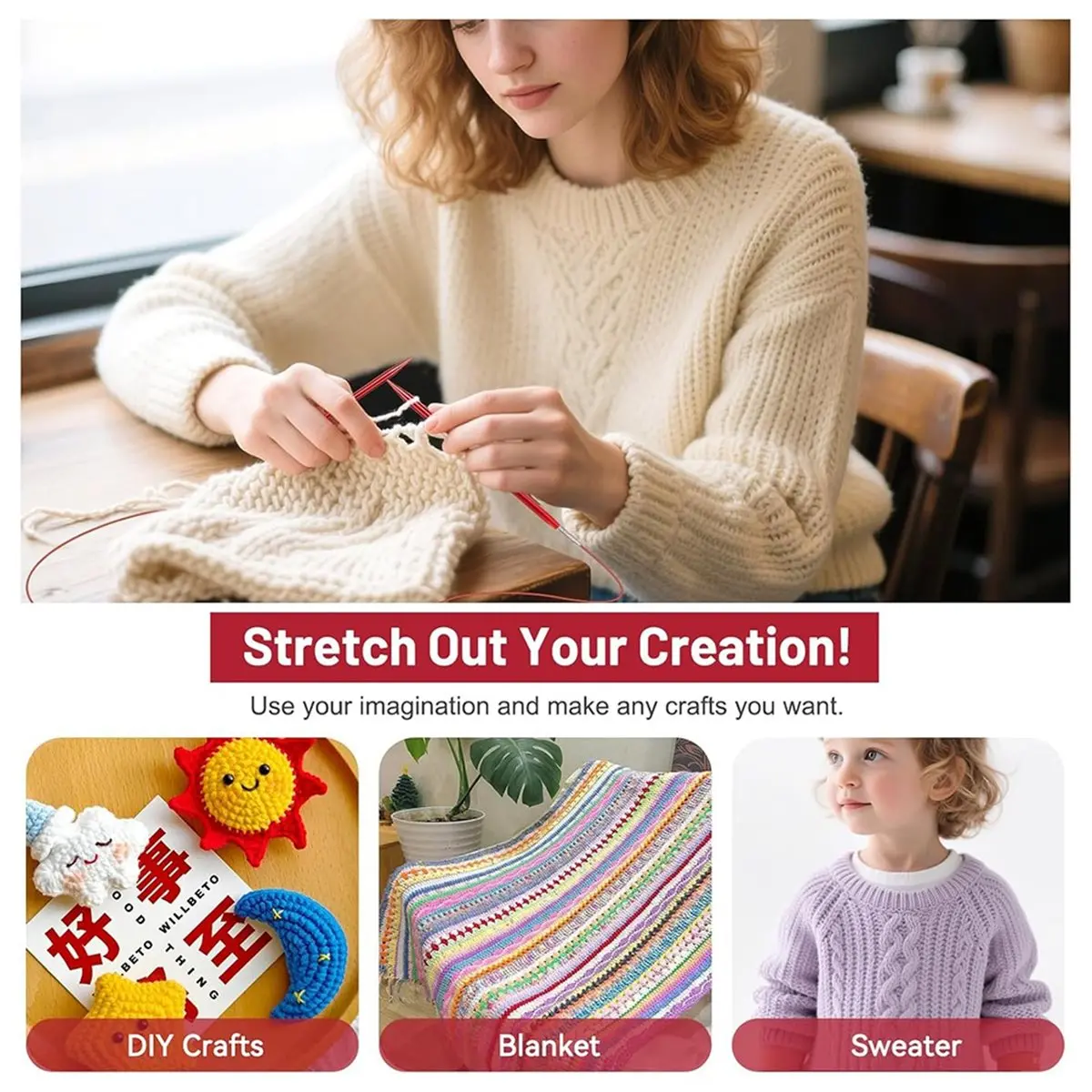 

BABQ Interchangeable Circular Knitting Needles Set, Aluminum 3.0mm-10.0mm with Case for Crafting