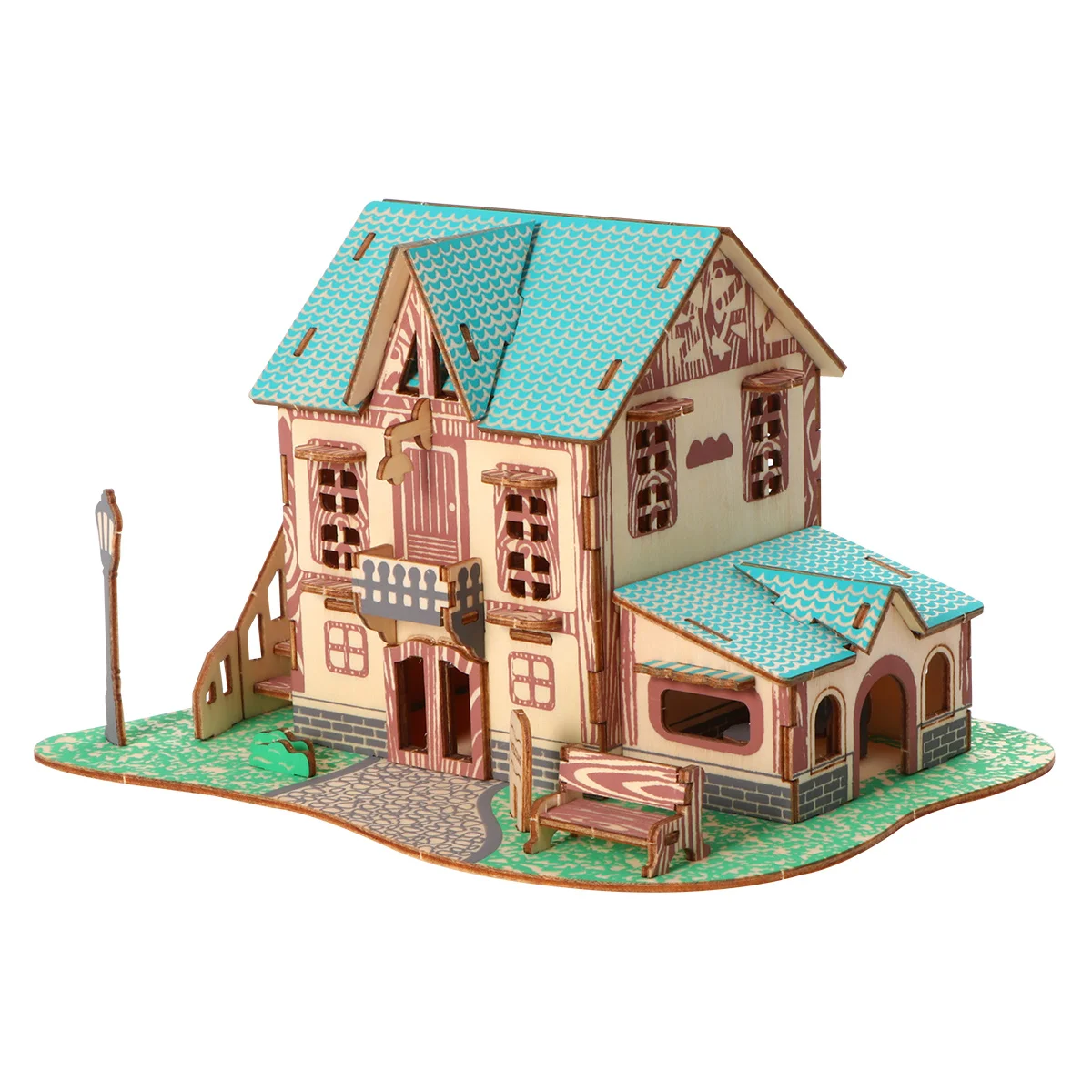 3D-Holzpuzzle mit hellem Farbdesign, pädagogisches Holzpuzzle für Kinder, Hand-Auge-Koordination, Entwicklung, Holzhaus