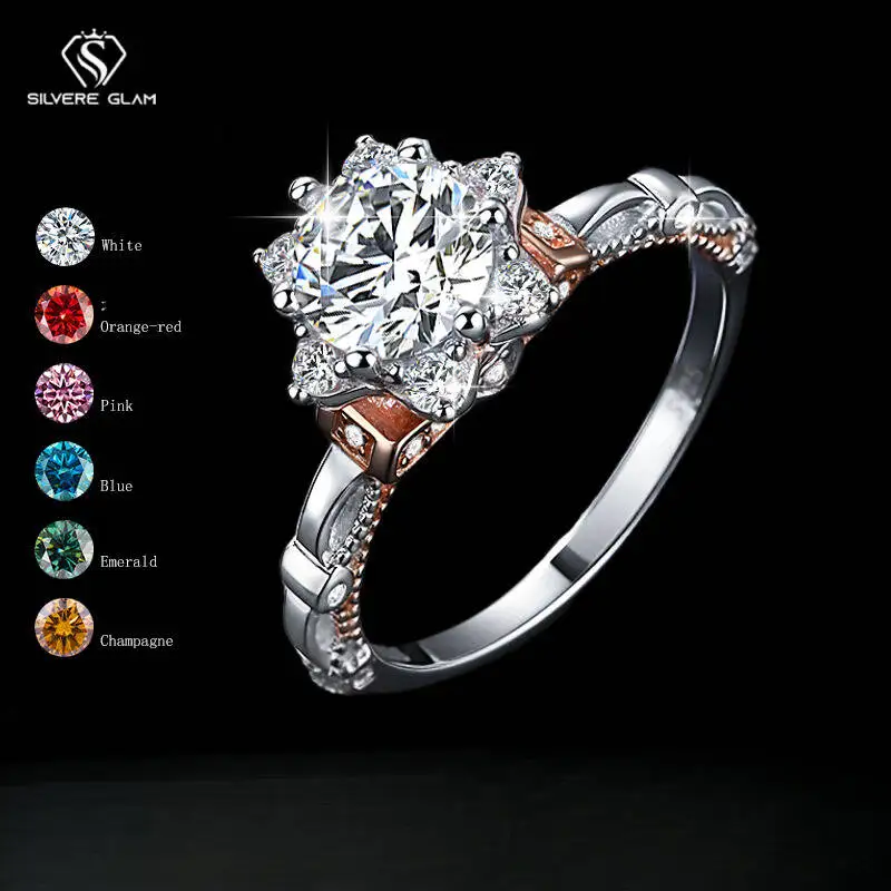 

SG 1CT Кольцо из стерлингового серебра 925 пробы с муассанитом для женщин и мужчин, обручальное кольцо из розового золота с цирконом, ювелирные изделия с муассанитом D VVS1 на свадьбу