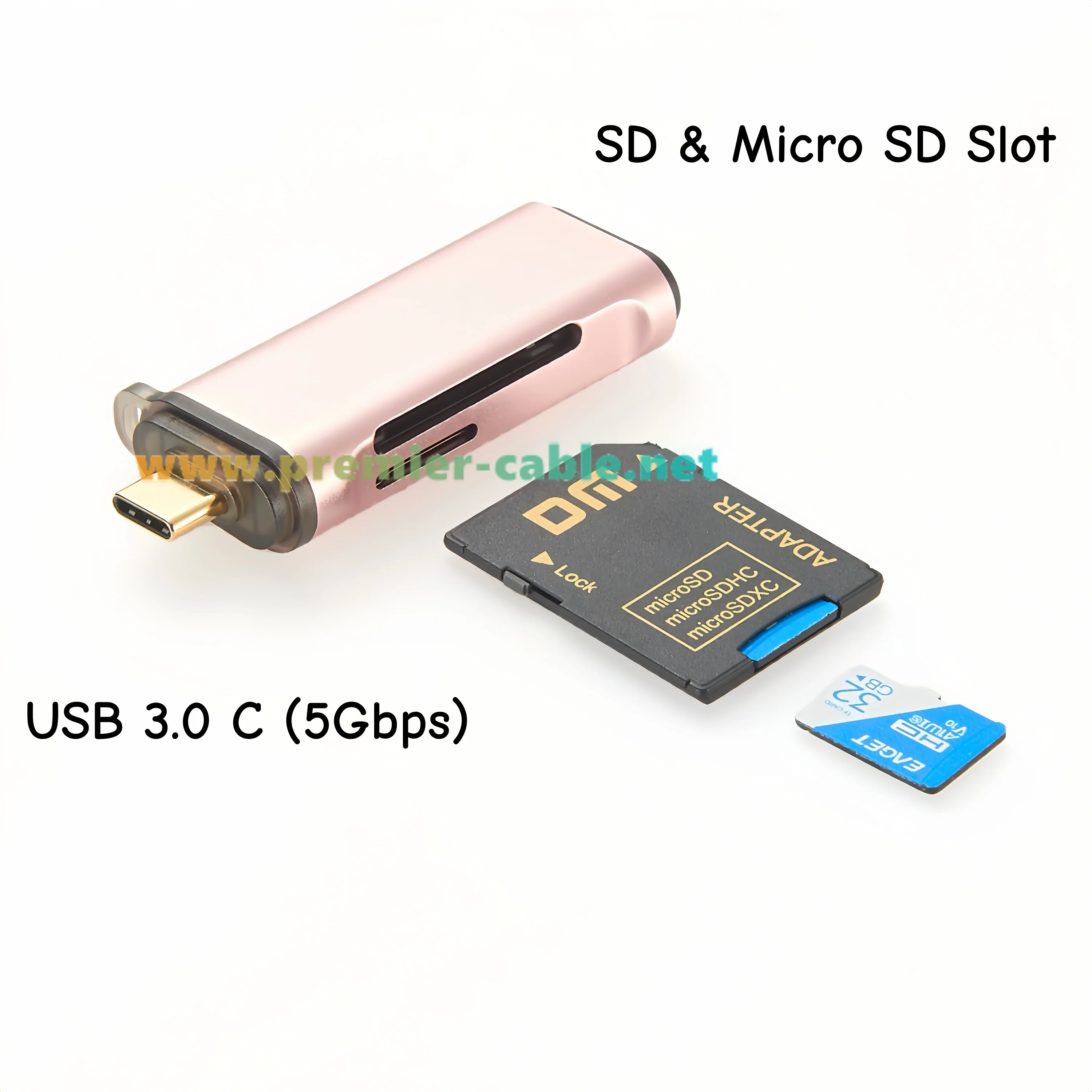 USB 3.0 Typ-C Speicherkartenleser, USB-C SD/TF Kartenleser, Dual-Slot USB-C OTG Speicheradapter für SD/Micro SD/TF/SDXC/SDHC/MMC – Detail 2