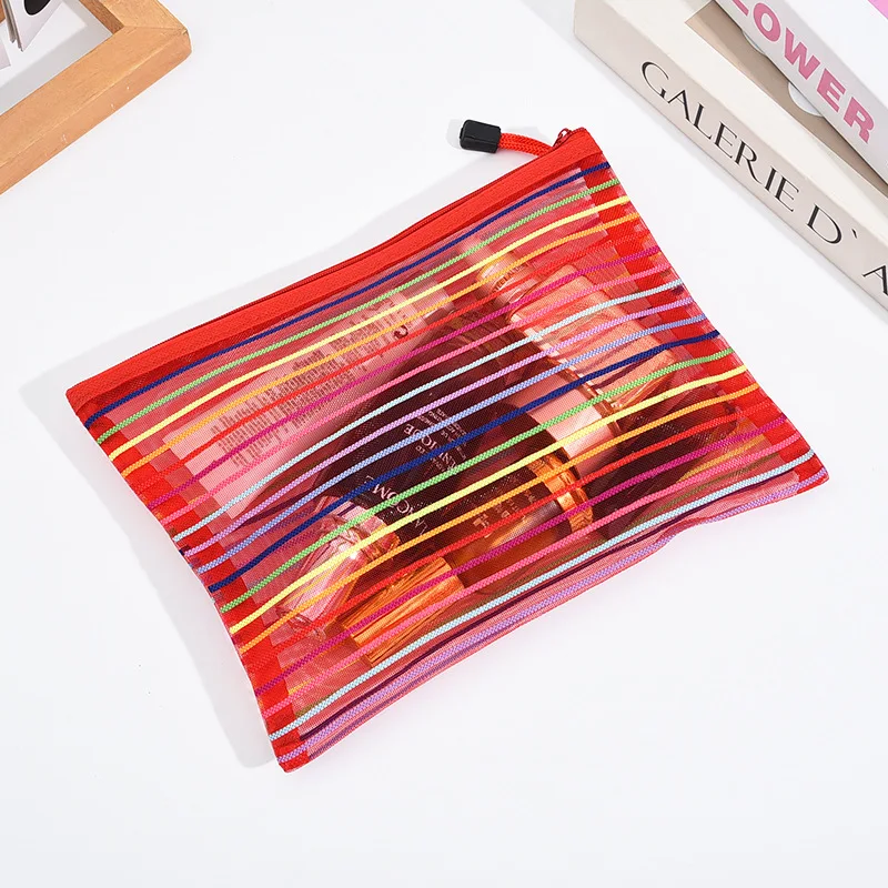 سعة كبيرة لتخزين السفر المنزلي حقيبة Maekup اللوازم المكتبية المدرسية حقائب مستحضرات التجميل الملونة بألوان قوس قزح من النايلون لحالات النساء الشبكية