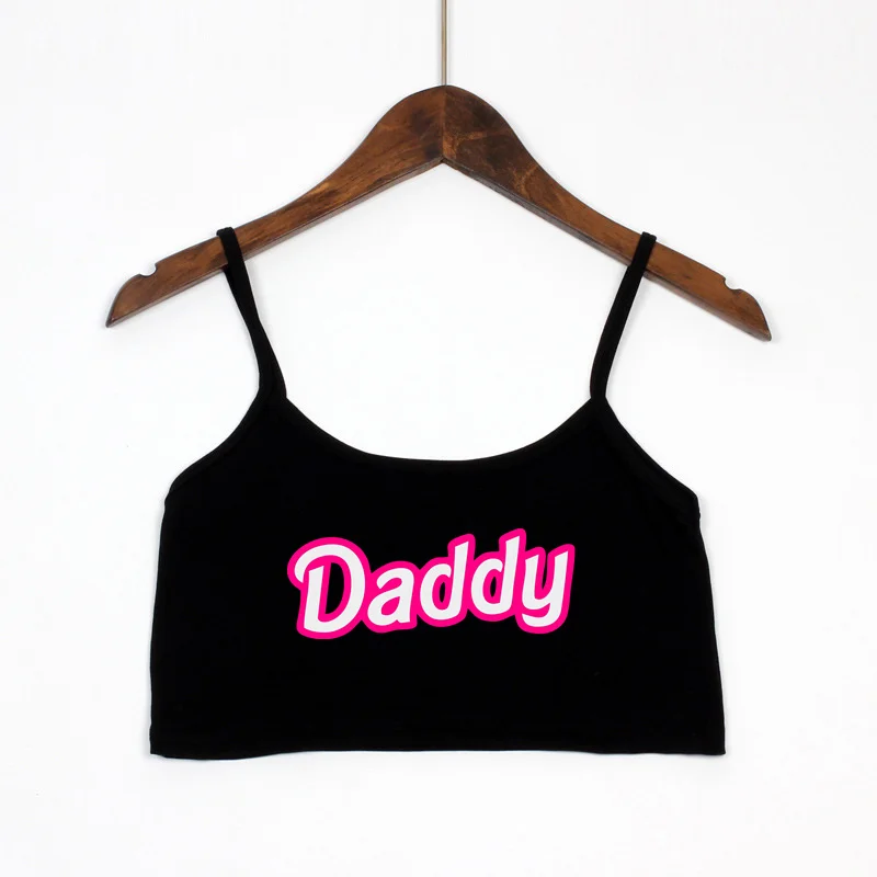 

Sexy Crop Top Daddy Funny Letters Print Summer Women's Sexy Elastic Cotton Camis Sleeveless Short Tank Top Bar Tops Women