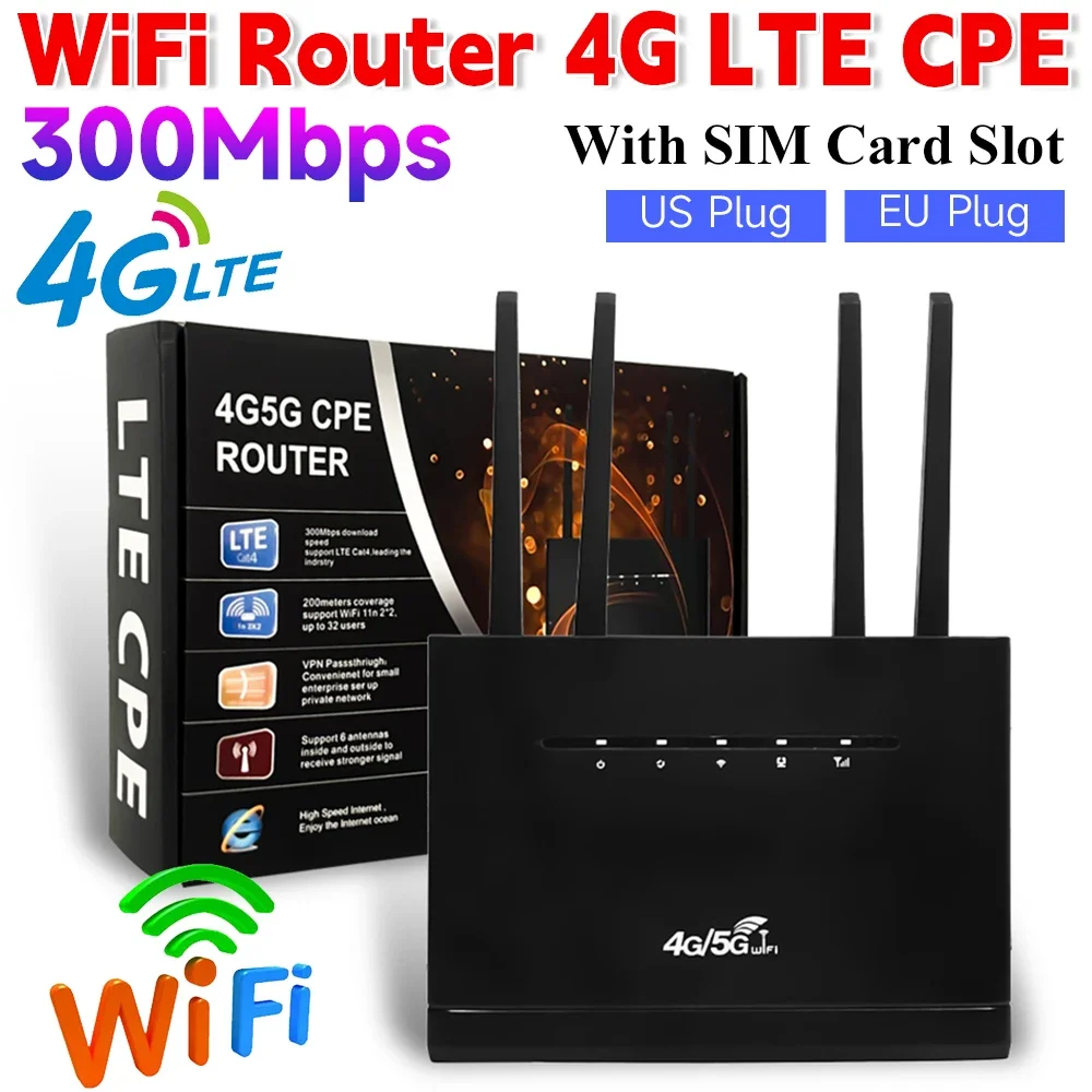 

300Mbps WIFI Router 4G SIM Card Wireless Modem WiFi Router with SIM Card Slot RJ45 WAN LAN Smoother Wireless Internet Router