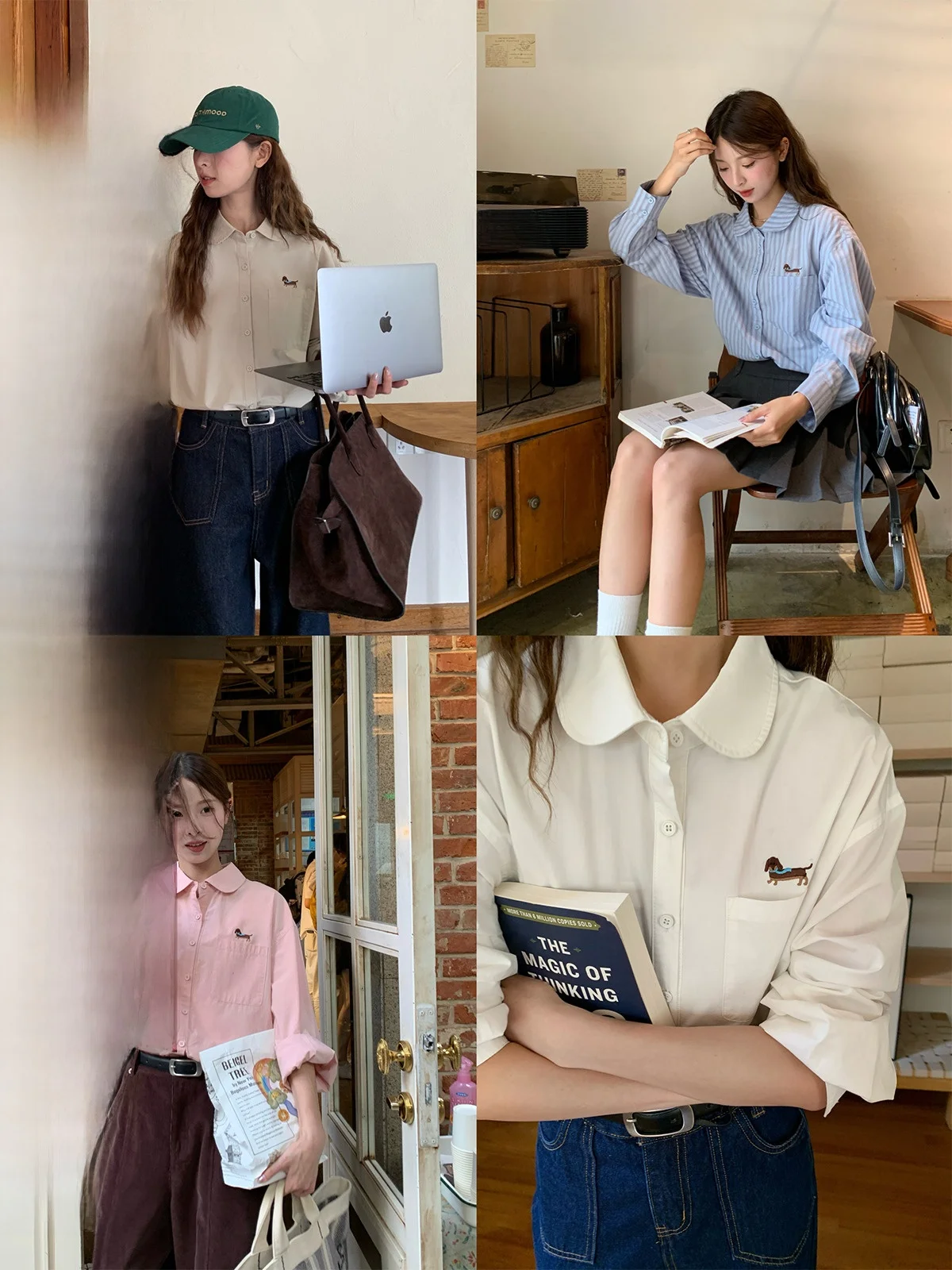 

Rainy Basic Stitched Color irt Женская весенне-осенняя внутренняя одежда Повседневная свободная посадка с длинным воротником-светом на пуговицах