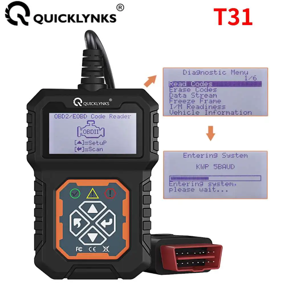 QUICKLYNKS T31 OBD2 Scanner Car Code Reader Professional Automotive Vehicle Check Auto Engine System Diagnostic Tools for 16pin