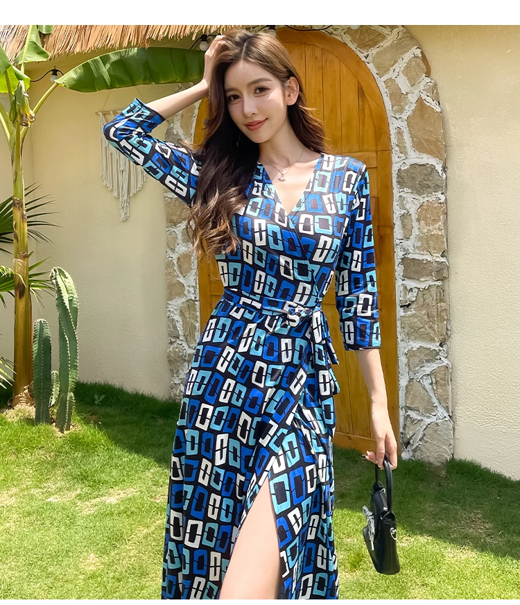 ZAROY ผู้หญิงหรูหราชุดยาว Elegant Party V คอชุดฤดูร้อน Belted ด้านข้างแยก Holiday Beach Vestidos Robeе