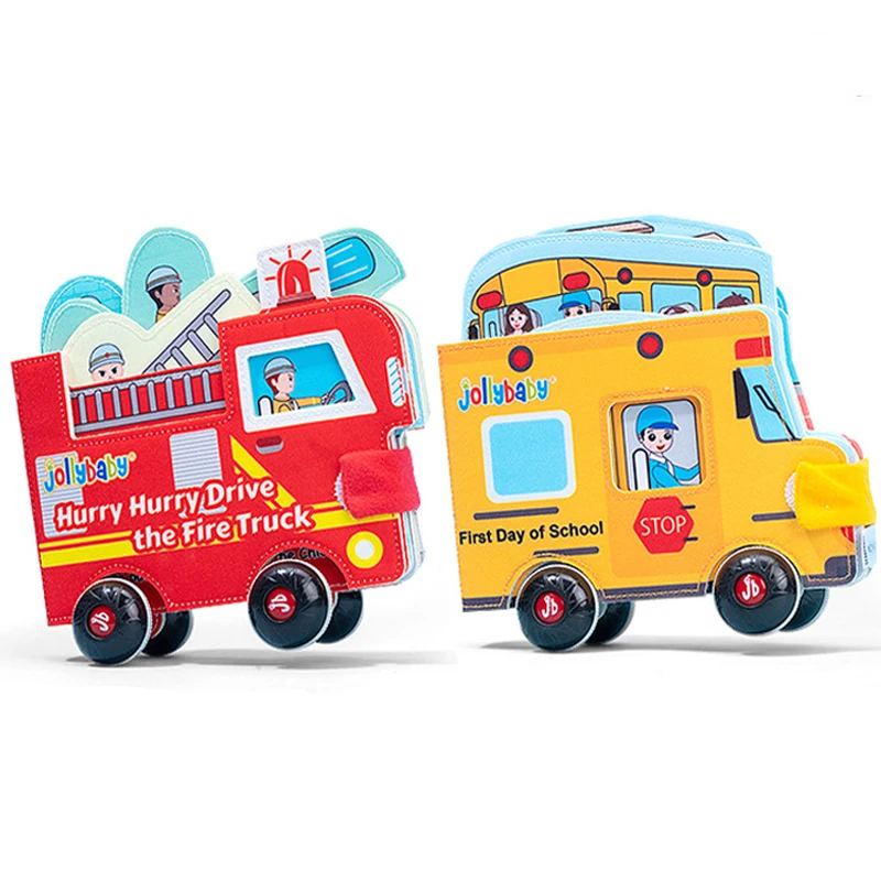 Baby Cloth Book School Bus Fire Truck Police Car Kid Intelligence Toys Learning Cognitive Reading Early Education Gifts