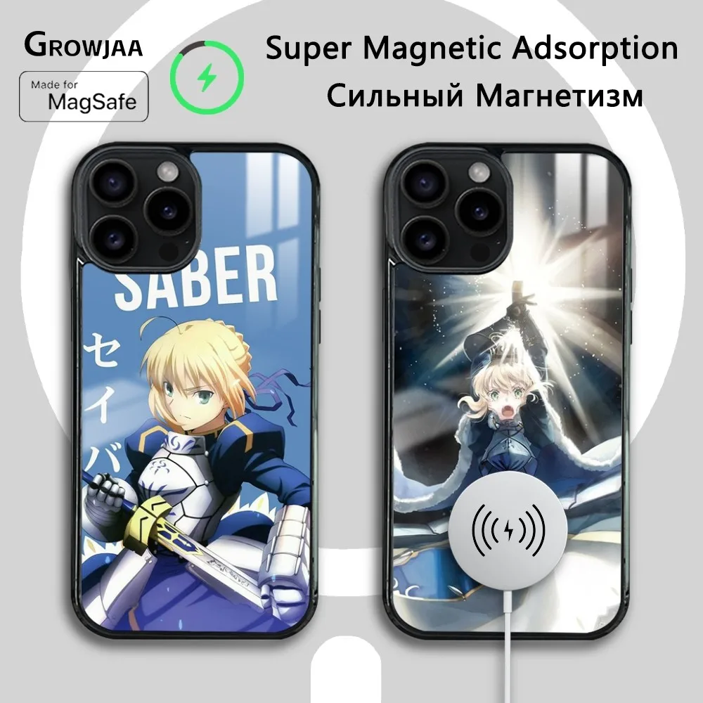 

Anime F-Fate Zero S-Saber Phone Case For iPhone 16 15 14 13 12 11 Pro Max Plus Mini New Magsafe Mirror Wireless Magnetic Cover