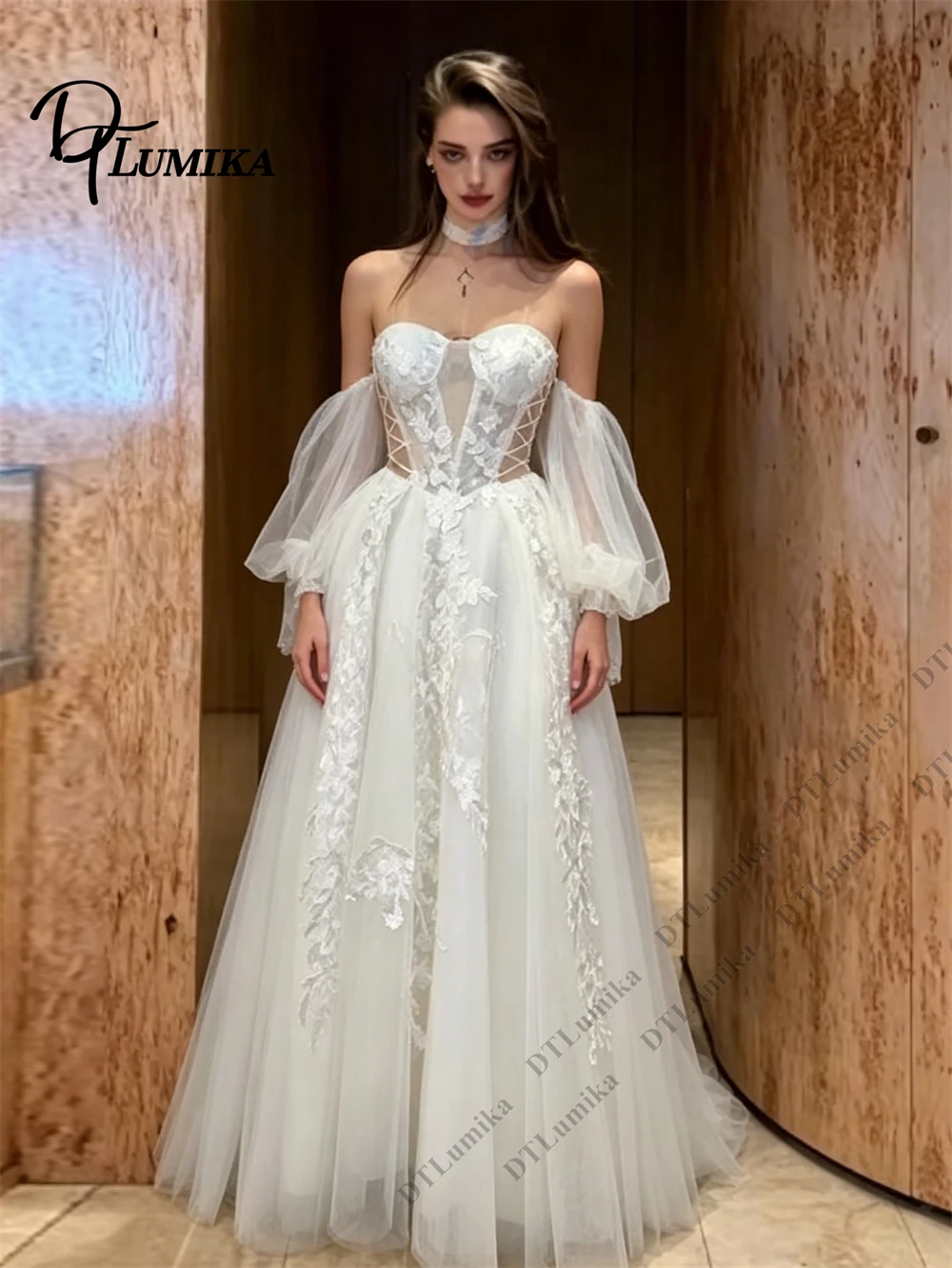

DTLumika Off Shoulder Lace Bride Dress Sweetheart Neckline A Line Bridal Gown Customized Women's Wedding Dresses Lace Corset