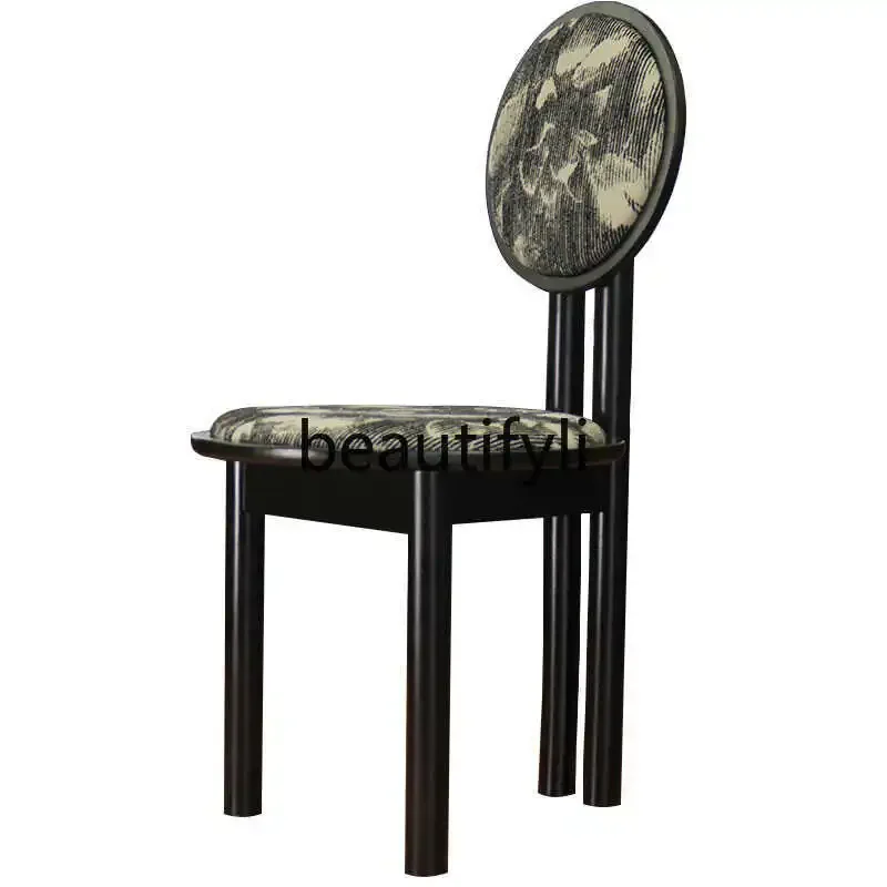 

Medieval all-solid wood dining table and chairs French retro soft bag backrest high-end dining chair makeup chair