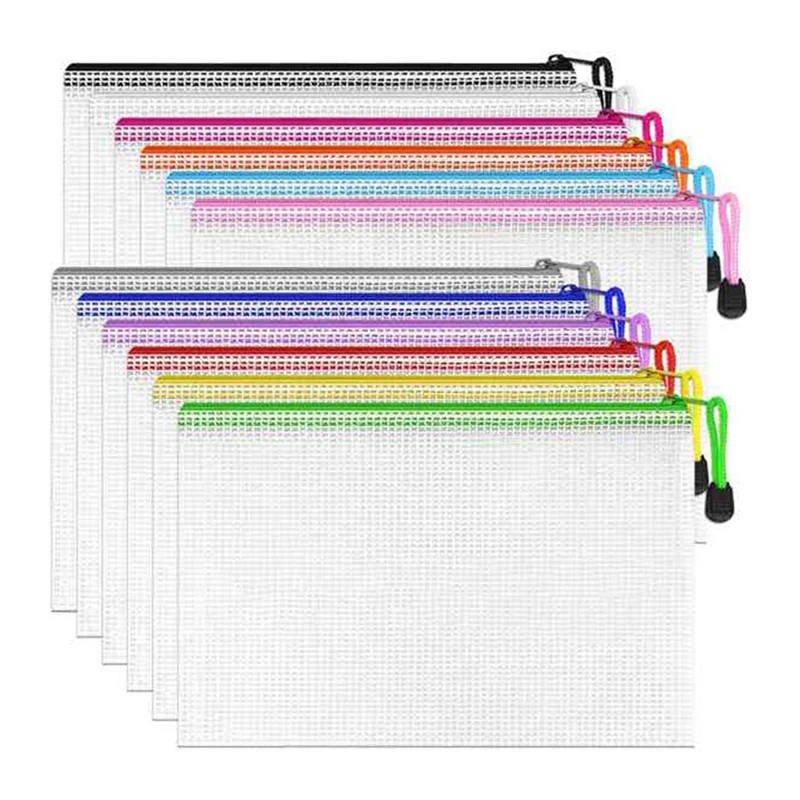 Grid File Bag Zipper File Bag Store File Grid Bag Mesh Storage Bag Transparent File Bag Delivery Data Storage Bag