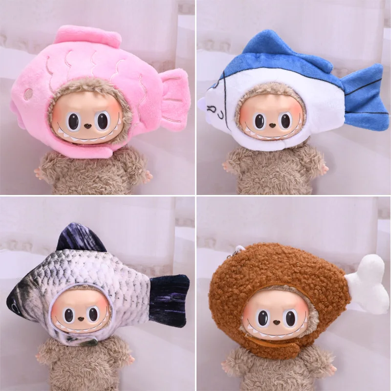 

For 15/17cm Labubu Doll Crucian Carp Salted Fish Chicken Leg Umbrella Carrot Pepper Headwear Set Ropa Doll Accessories Gift