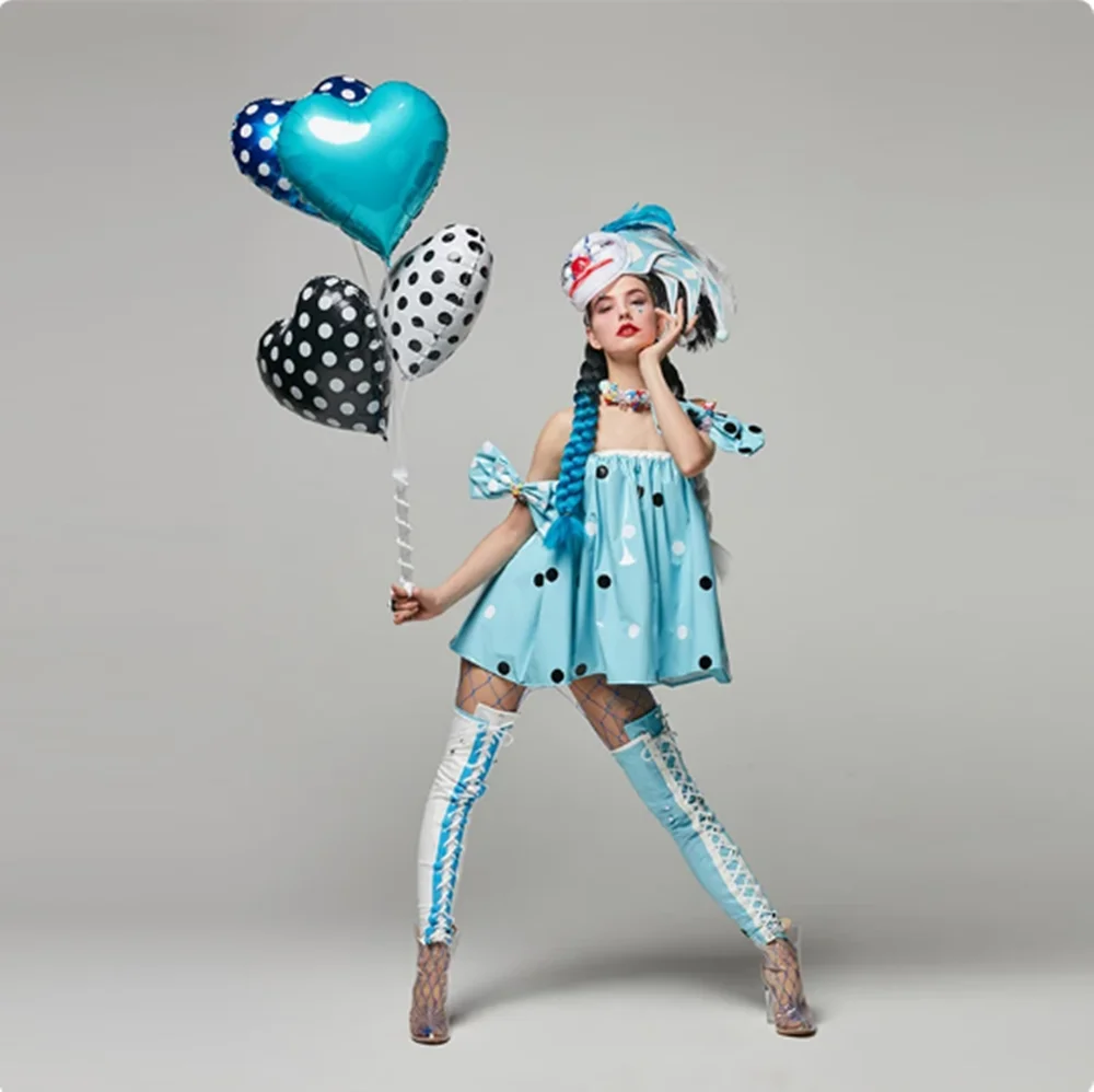 Lovely Candy Dress Women Jazz Gogo Dancer Outfit Stage Costume Joker Headwear Dj Ds Party Rave Outfit Festival Clothing