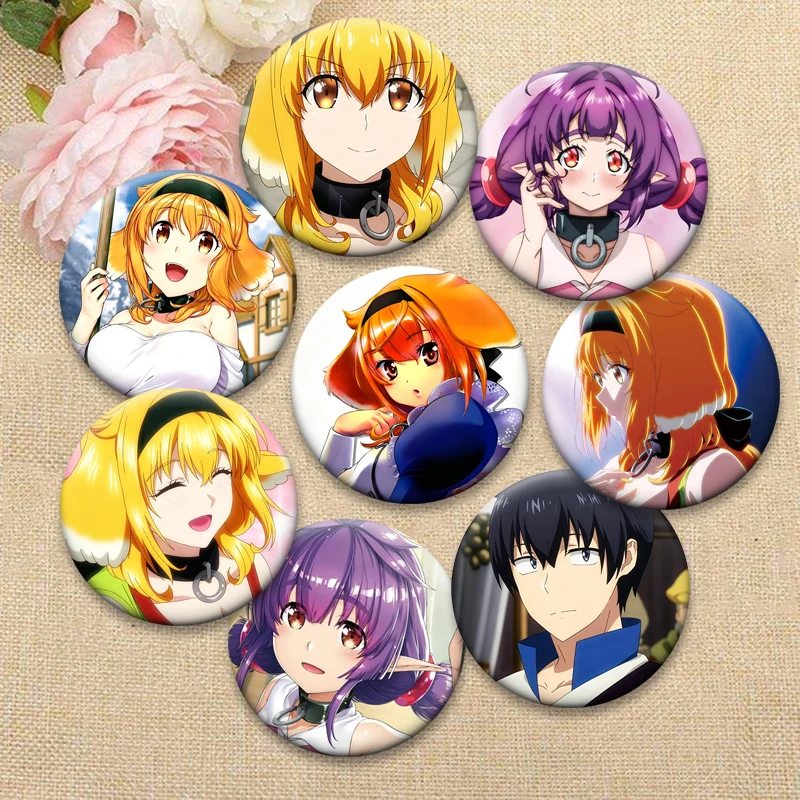 Cartoon Tinplate Pins Anime Harem in The Labyrinth of Another World Brooches Michio Kaga,Roxanne,Sherry,Miria,Vesta,Rutina Badge