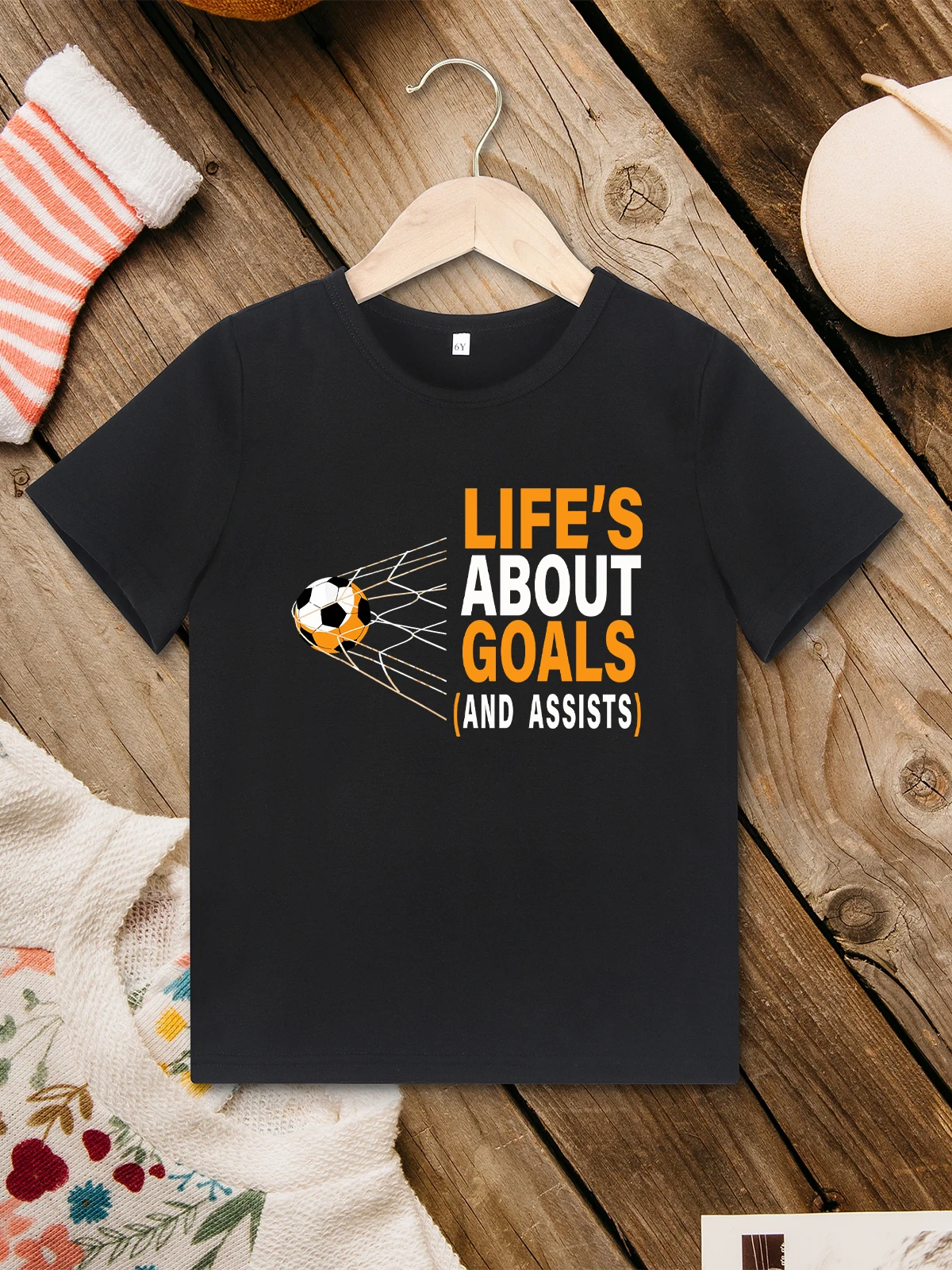 Stylish Summer Kids T Shirt for Boys “Life's About Goals” Pattern Fun Children's Clothing Black Round Neck Tops Cheap Dropship