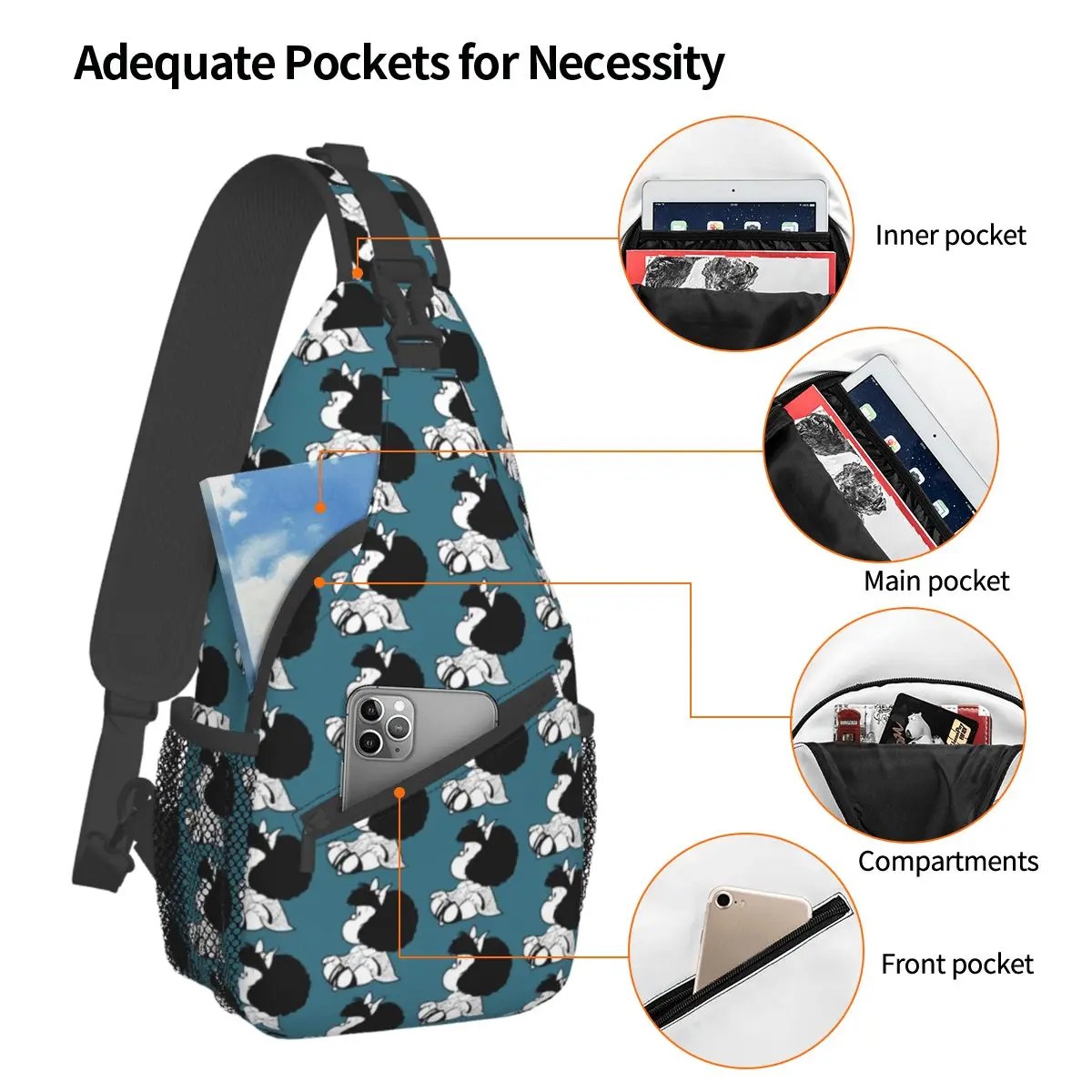 Little Mafalda Crossbody Sling Bag SmallChest Bag Anime Manga Plaid Shoulder Backpack Daypack for Hiking Travel Sports Pack