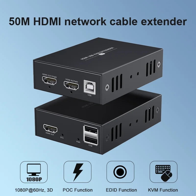 

2023 POC No Delay HDMI KVM Extender 50m Support Up to 1080p Video No Lag Uncompression Extension For CCTV PC TV-BOX Home Theater