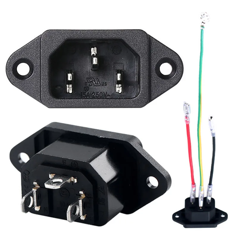 AC Power Socket 250V 10A 3 Pins Male Female Plug Panel Power Charging Outlet AC-14 Connector With Waterproof Cap Cover Line Wire
