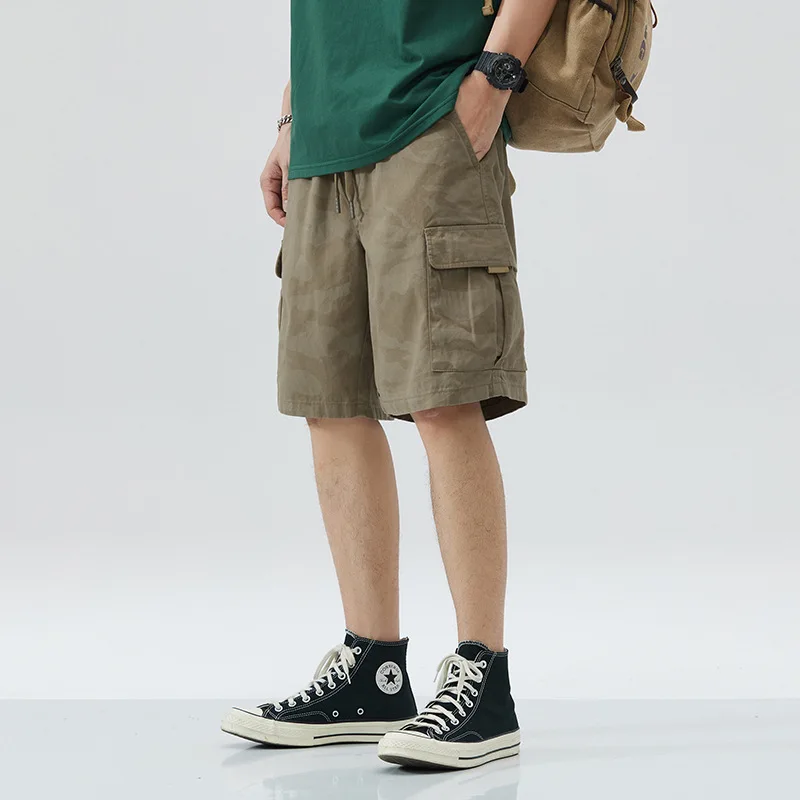 3295 America Style Men's Casual Cargo Shorts Good Quality 100% Cotton Solid Color Multi-pocket Basic Outdoor Half Length Pants