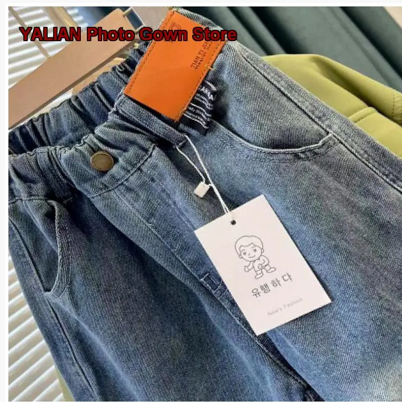 Boys Jeans Kids Spring Classic Blue Solid Color Older Kids