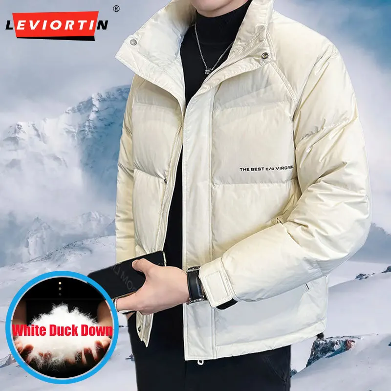 Men's Lightweight Short Down Jacket Fall Winter Trendy Handsome Stand Up Collar White Duck Down Warm Thick Jacket Male Sportwear