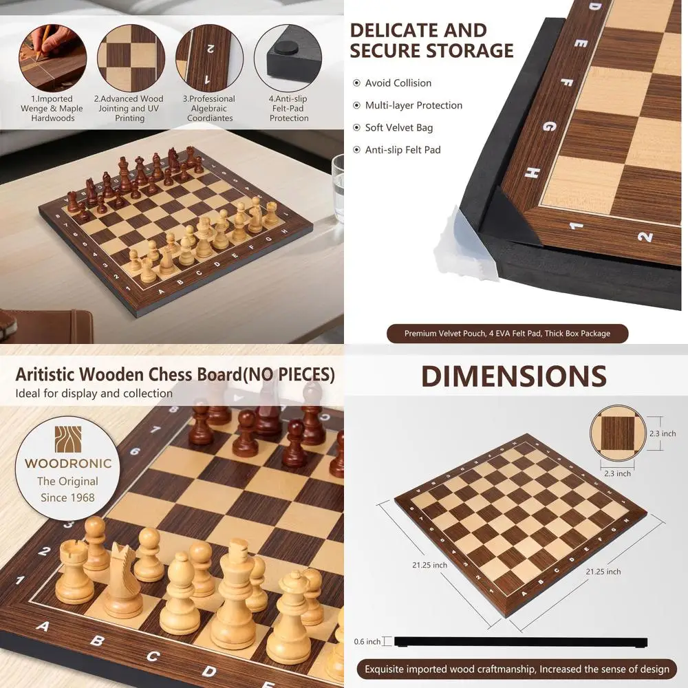 

Professional 21 Tournament Chessboard - Premium Wooden, Portable, Scratch-Resistant with Notation and Gift Package